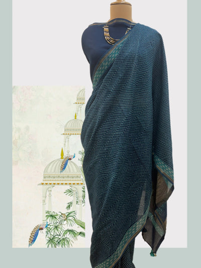 Chittor Blue Cotton Ajrakh Saree