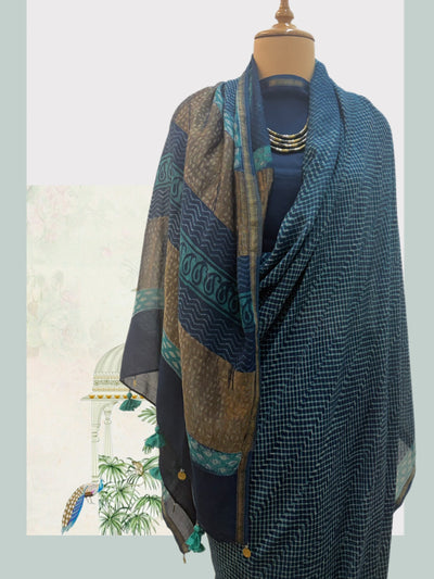 Chittor Blue Cotton Ajrakh Saree