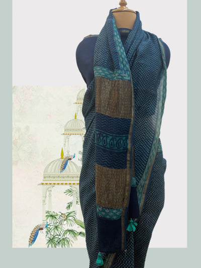 Chittor Blue Cotton Ajrakh Saree