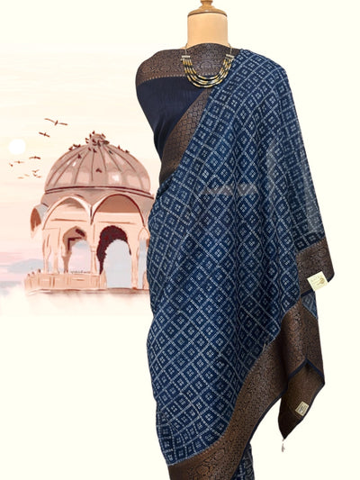 Medha Blue Printed Cotton Saree