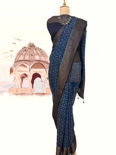 Medha Blue Printed Cotton Saree