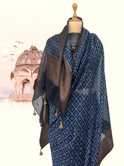 Medha Blue Printed Cotton Saree