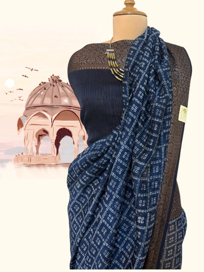 Medha Blue Printed Cotton Saree