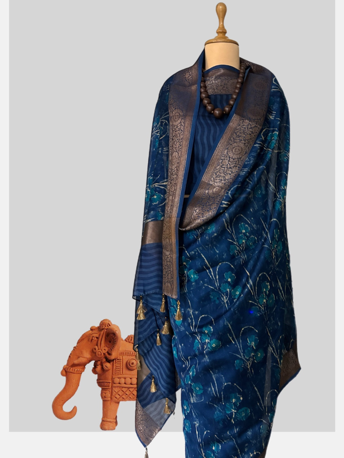Motidoongri Peacock Blue Cotton Saree