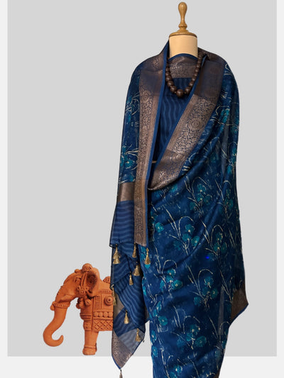 Motidoongri Peacock Blue Cotton Saree