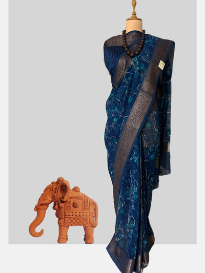 Motidoongri Peacock Blue Cotton Saree