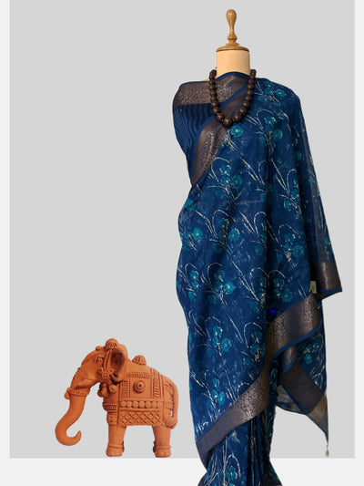 Motidoongri Peacock Blue Cotton Saree