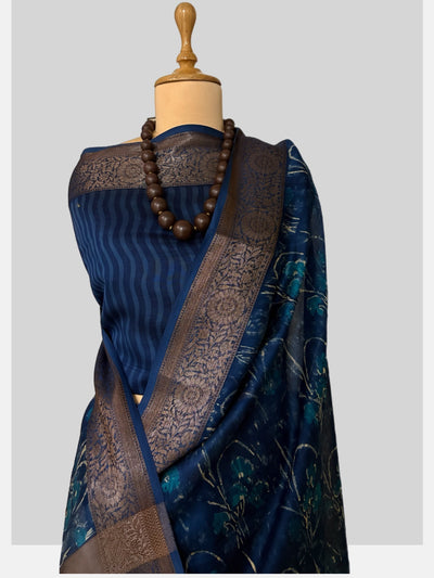 Motidoongri Peacock Blue Cotton Saree