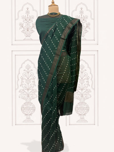 Neran Green Printed Cotton Sari