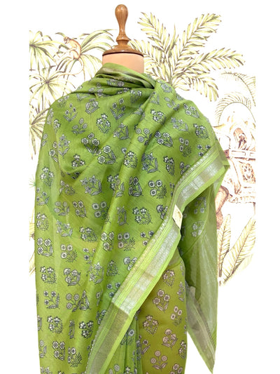 Kenya Green Printed Cotton Saree