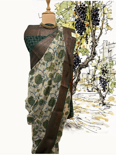 Plumeria Green Printed Cotton Saree