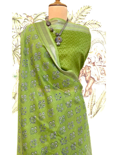 Kenya Green Printed Cotton Saree
