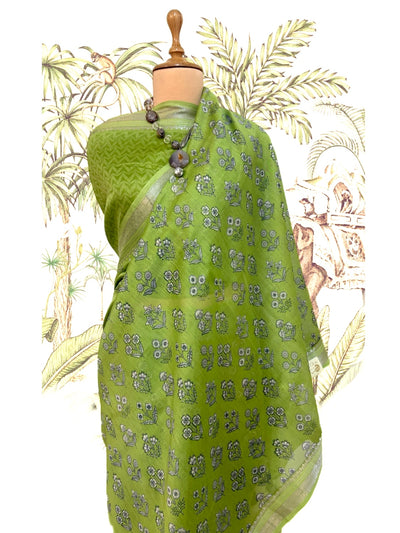 Kenya Green Printed Cotton Saree