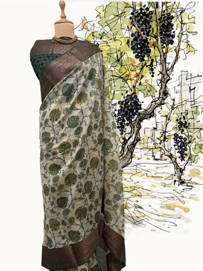 Plumeria Green Printed Cotton Saree