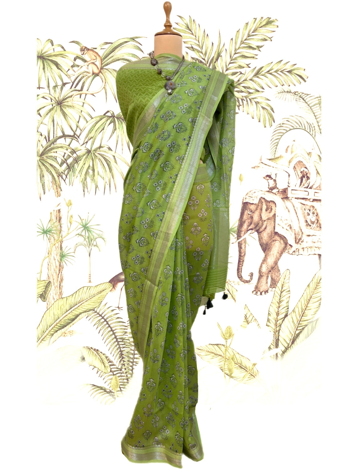 Kenya Green Printed Cotton Saree