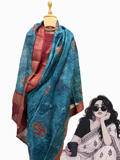 Nishat Blue Printed Cotton Saree