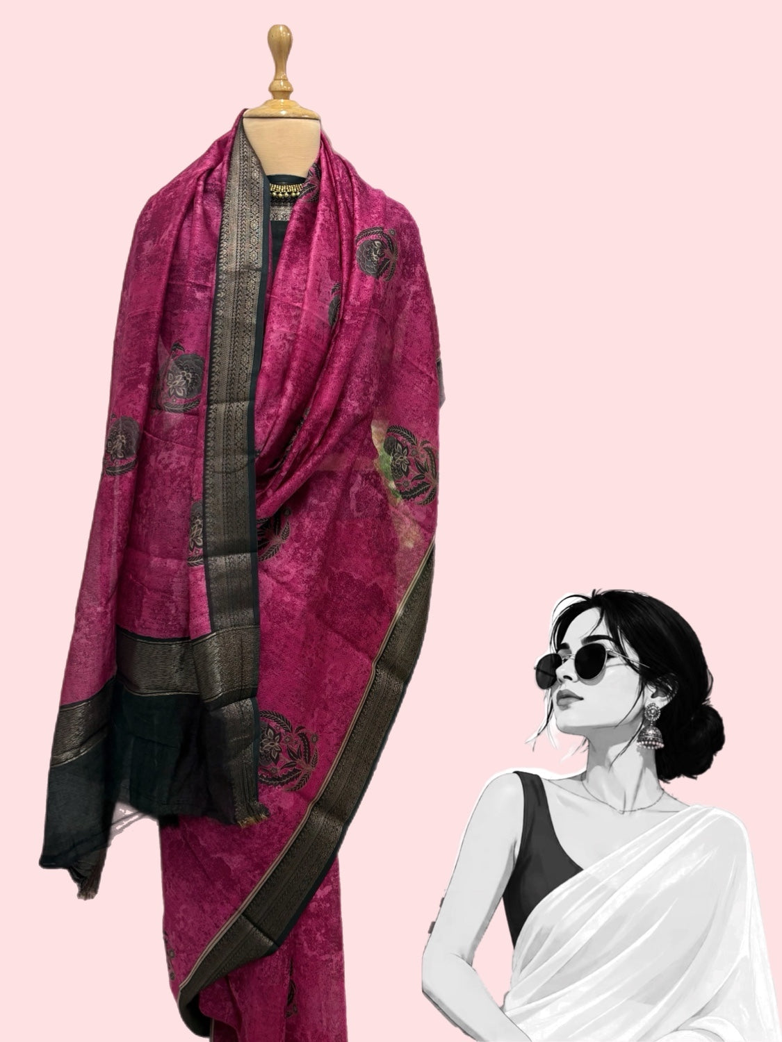 Bakula Magenta Printed Cotton Saree