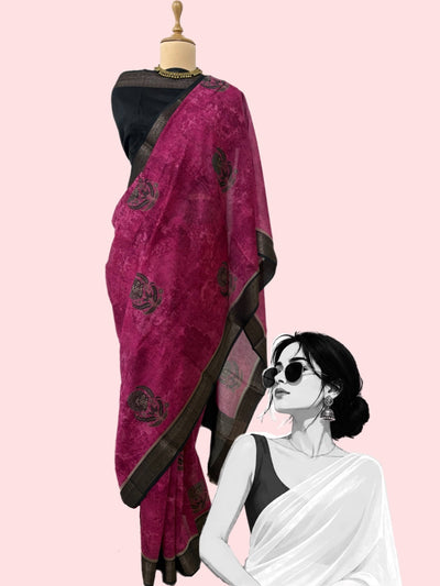 Bakula Magenta Printed Cotton Saree