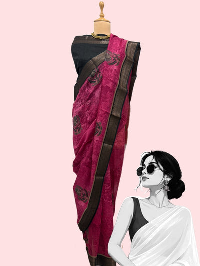 Bakula Magenta Printed Cotton Saree