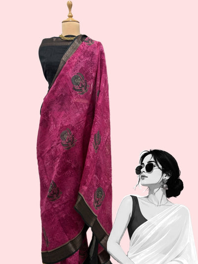 Bakula Magenta Printed Cotton Saree