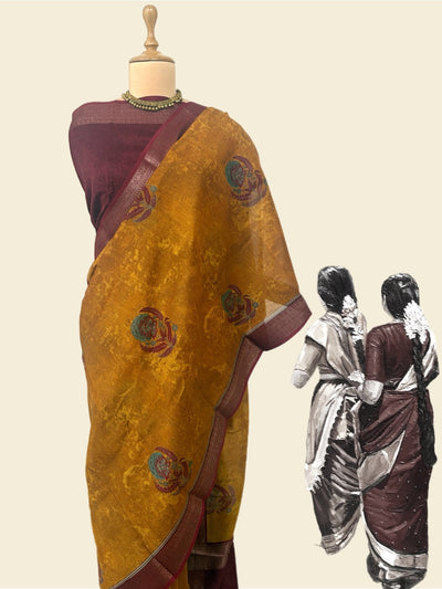 Manhri Mustard Printed Cotton Saree