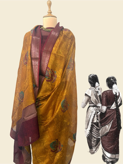Manhri Mustard Printed Cotton Saree