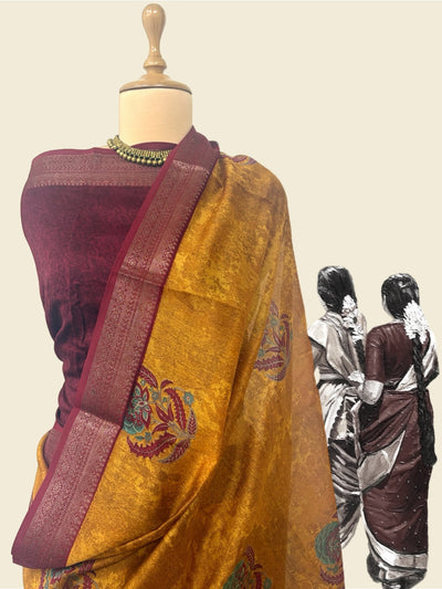 Manhri Mustard Printed Cotton Saree