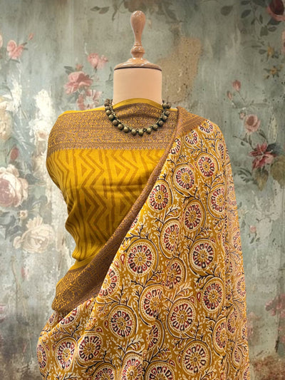 Ghoomar Mustard Printed Cotton Saree
