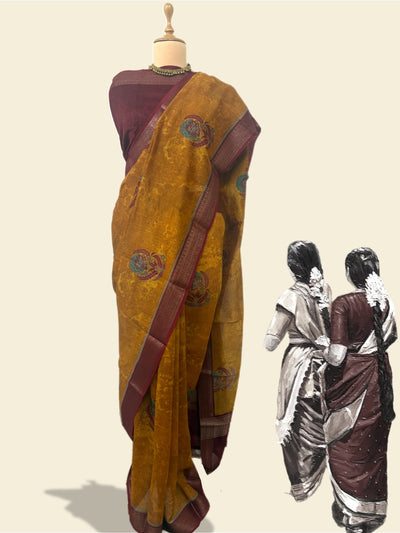 Manhri Mustard Printed Cotton Saree