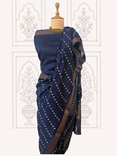 Nida Navy Blue Printed Cotton Saree