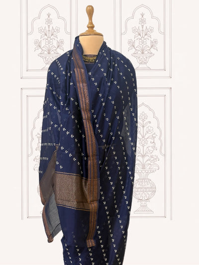 Nida Navy Blue Printed Cotton Saree