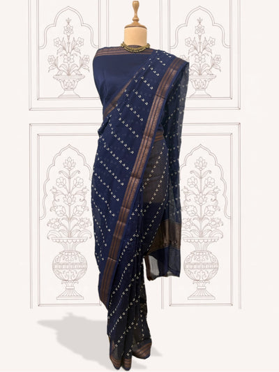 Nida Navy Blue Printed Cotton Saree