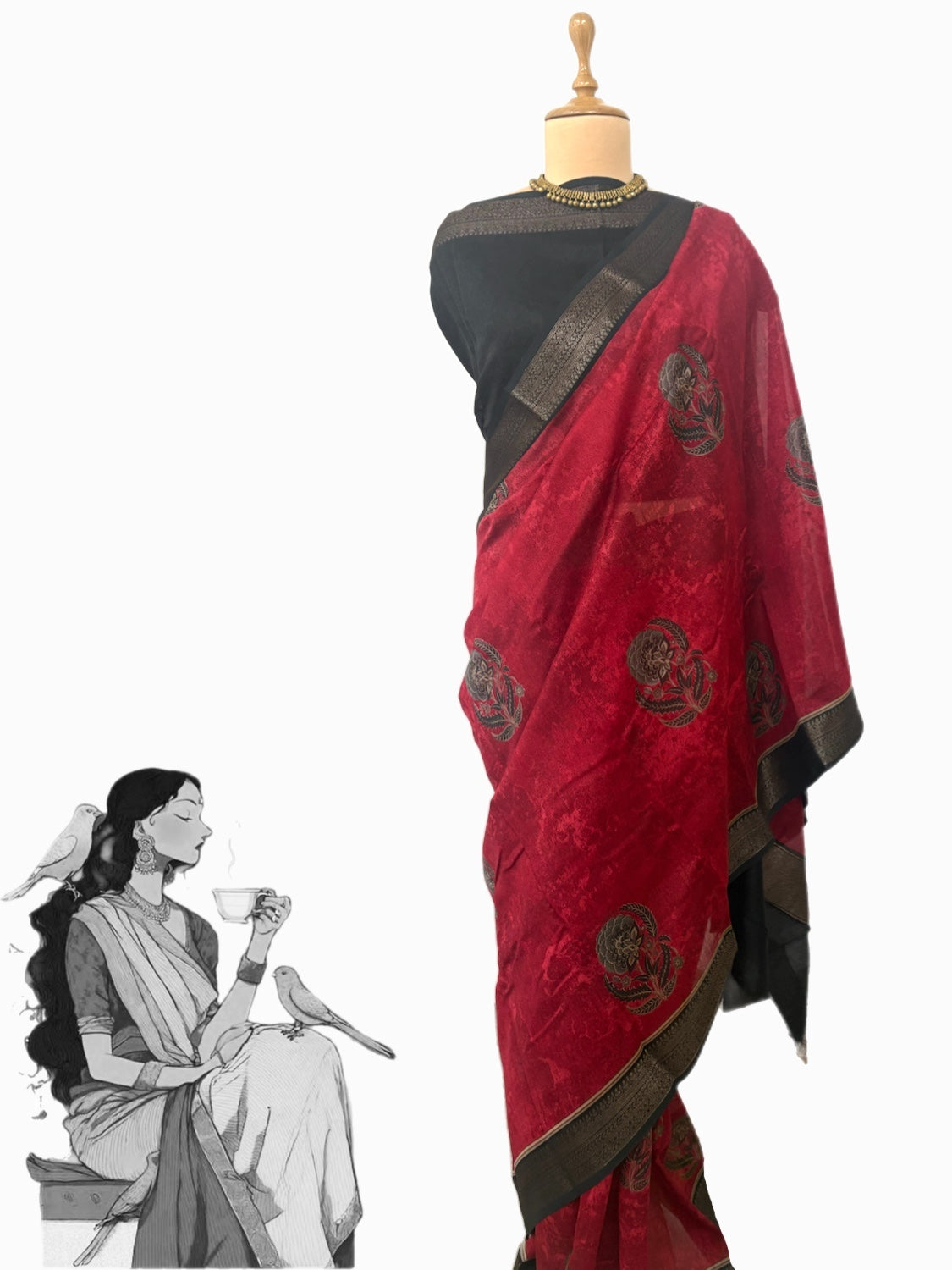 Gulbagh Red Printed Cotton Saree