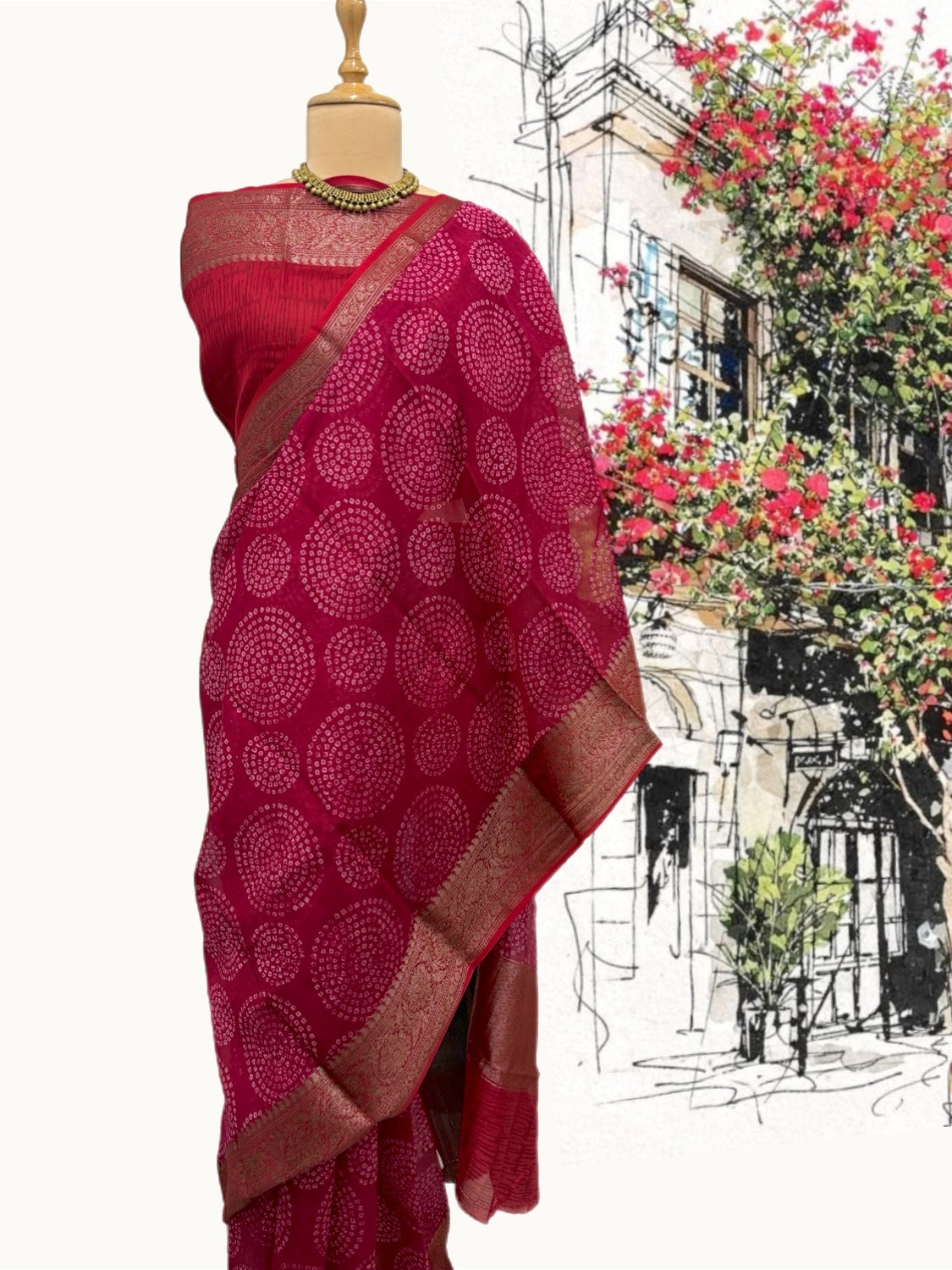 Gulmohar Red Printed Cotton Sari