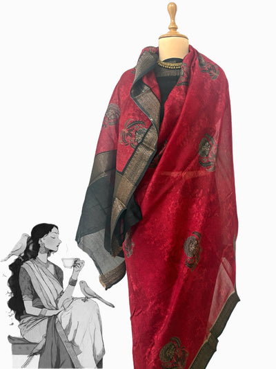 Gulbagh Red Printed Cotton Saree