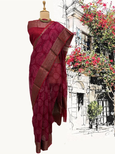 Gulmohar Red Printed Cotton Sari