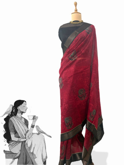 Gulbagh Red Printed Cotton Saree