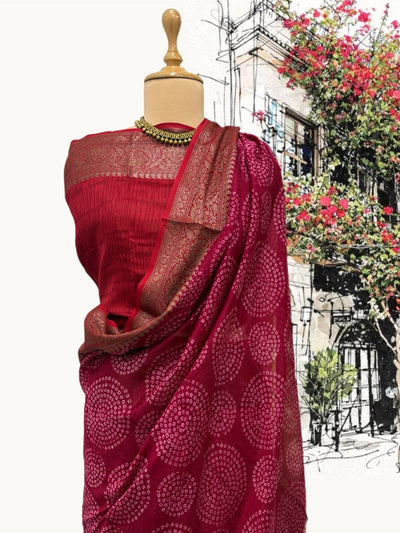 Gulmohar Red Printed Cotton Sari