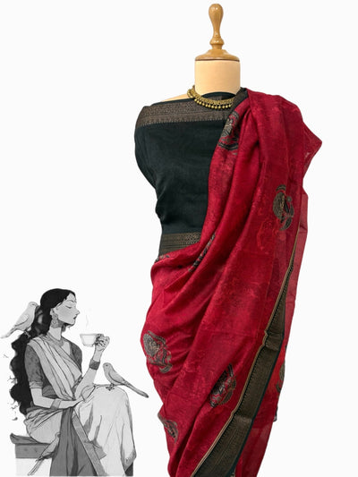 Gulbagh Red Printed Cotton Saree