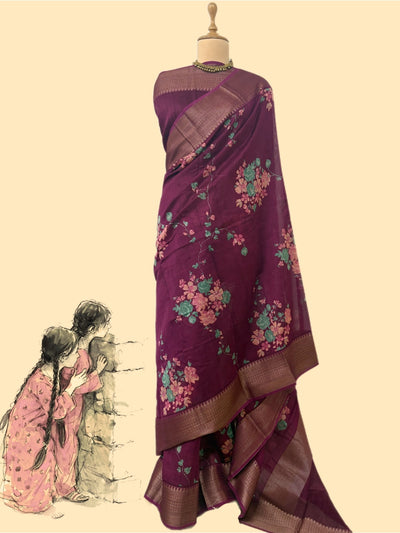 Merlot Wine Printed Cotton Saree