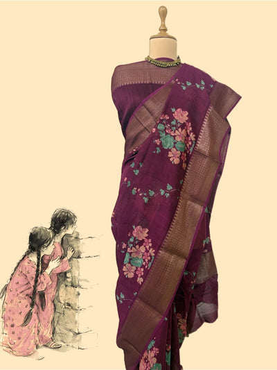 Merlot Wine Printed Cotton Saree