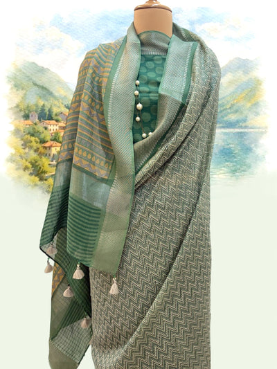 Lake Como Green Printed Cotton Saree