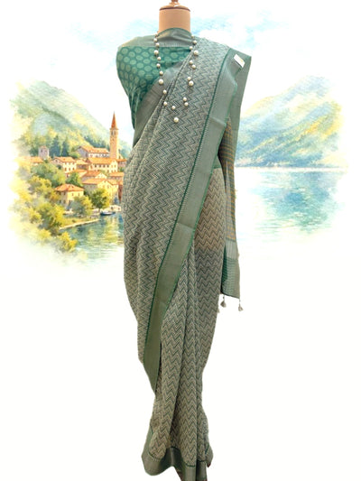 Lake Como Green Printed Cotton Saree
