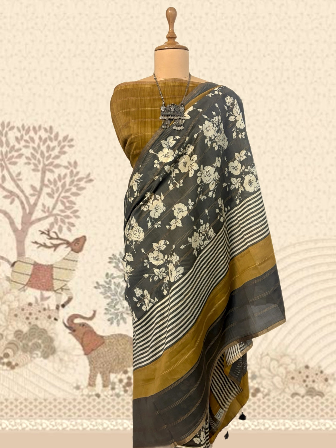 Gondwana Grey Printed Cotton Saree