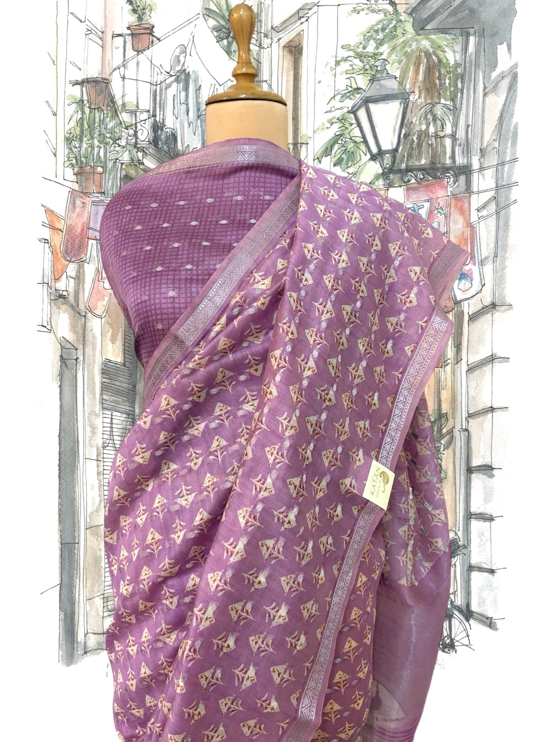Barcelona Mauve Printed Cotton Saree