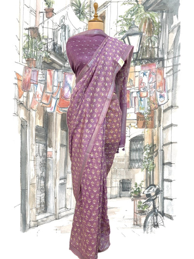 Barcelona Mauve Printed Cotton Saree