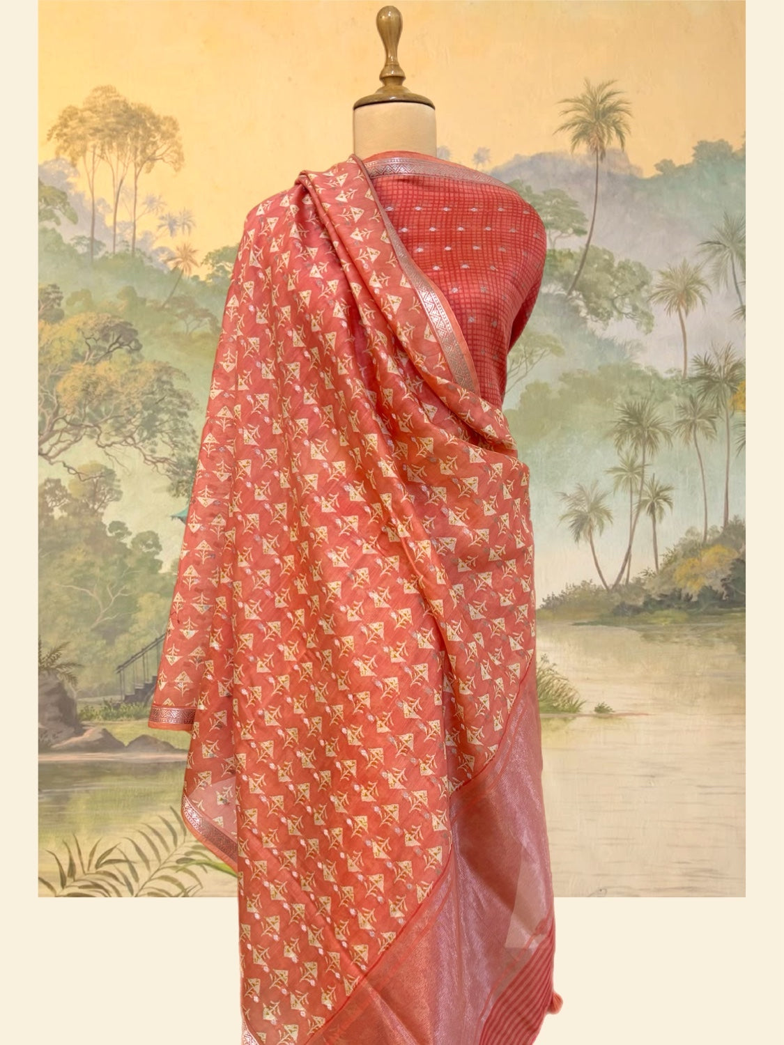 Valencia Peach Printed Cotton Saree