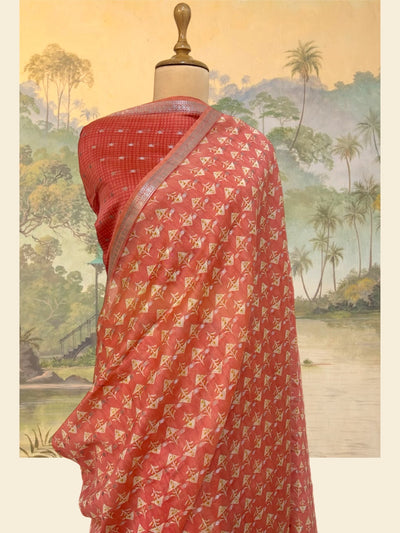 Valencia Peach Printed Cotton Saree