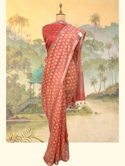 Valencia Peach Printed Cotton Saree