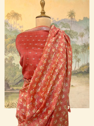 Valencia Peach Printed Cotton Saree